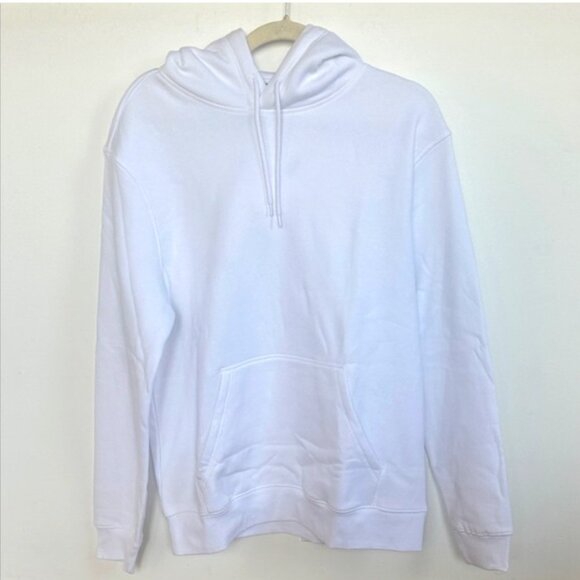 H&M Men's Solid Plain White Sweatshirt Pullover Hoodie K2 Kangaroo Pocket NEW - Picture 1 of 4